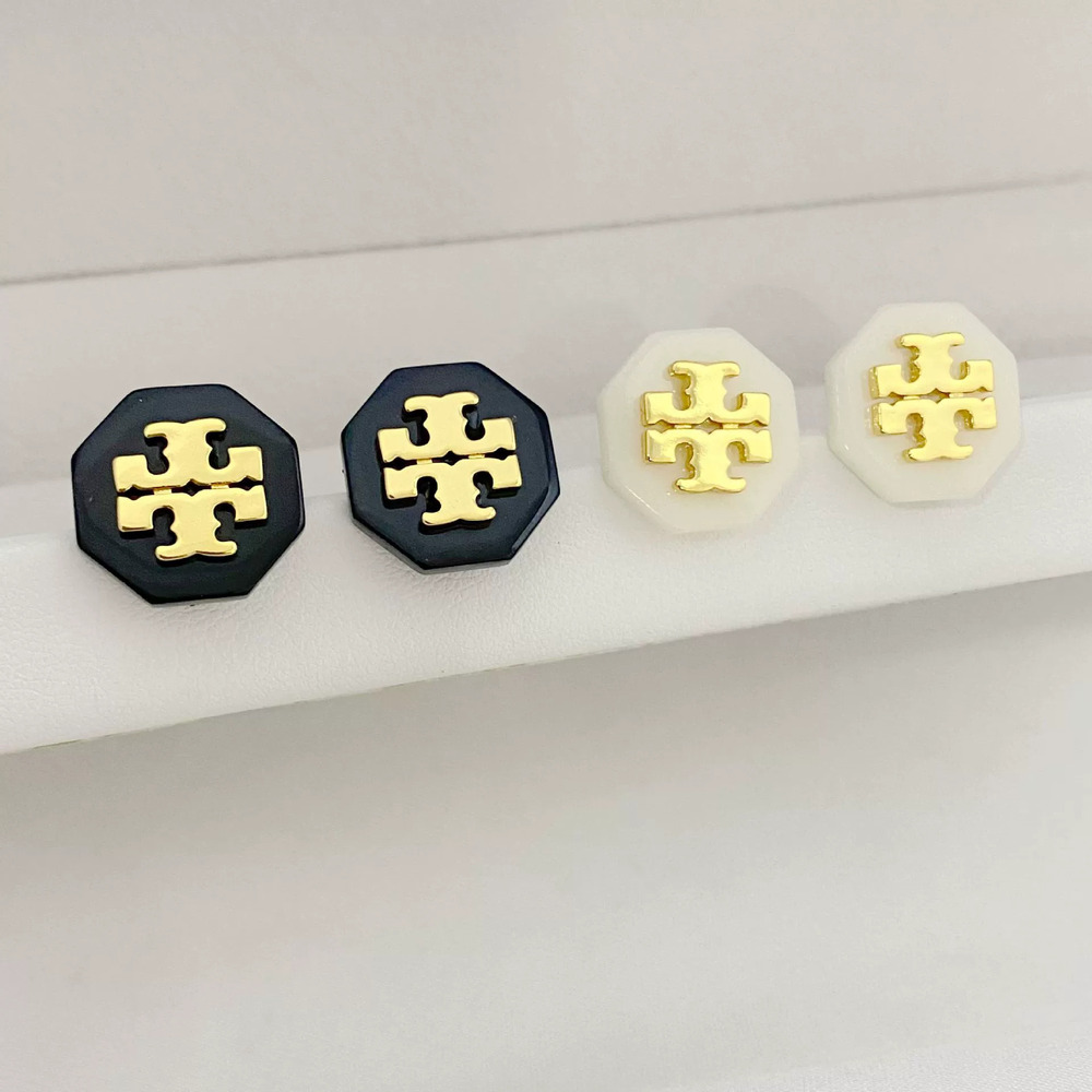 Tory Burch Geometric Octagon Inlaid Letter Earrings